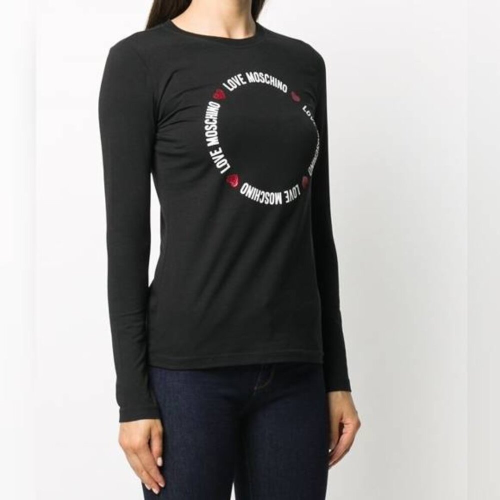 Love Moschino Logo Graphic Long-Sleeve Black Tee